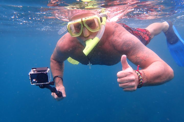 a man swimming in the water